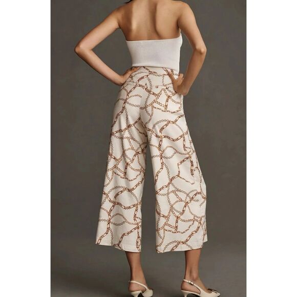 Maeve Anthropologie Linen Blend Palazzo Pants Womens Sz 4 Wide Leg Chain Print - Picture 7 of 15